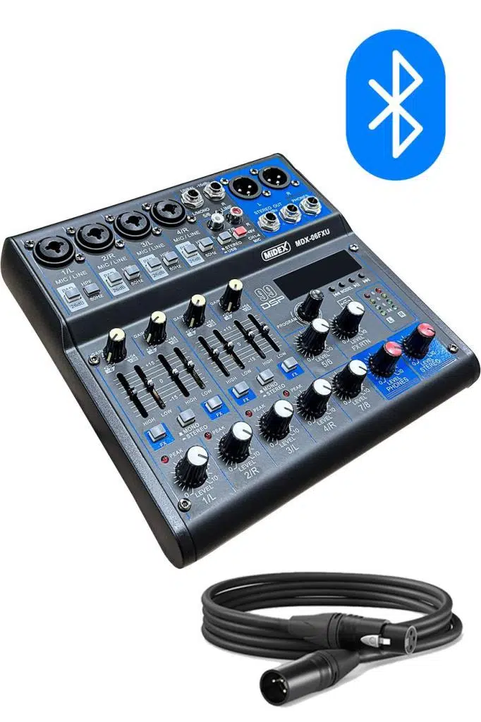 Midex MDX-06FXU Ses Mikseri Stüdyo Kayıt İçin 6 Kanal Ses Kartlı 99 DSP Efektli (+48V-USB-Bluetooth) Midex MDX-06FXU Ses Mikseri Stüdyo Kayıt İçin 6 Kanal Ses Kartlı 99 DSP Efektli (+48V-USB-Bluetooth)