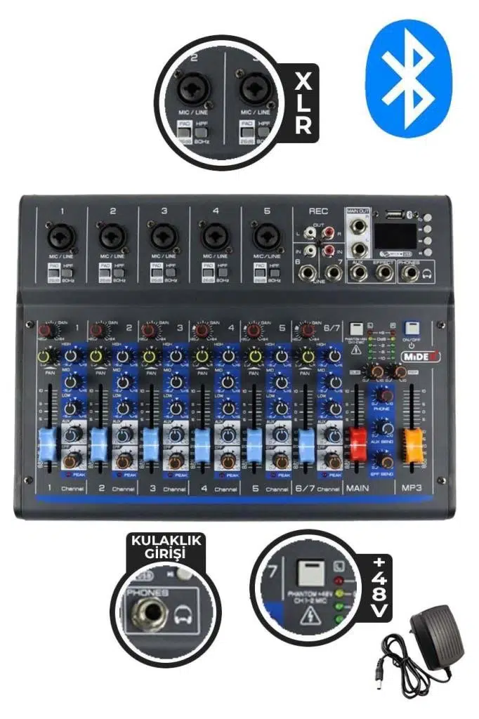 Midex MDX-07FXU 7 Kanal Ses Mikseri Deck Mikser (Kayıt USB Efekt) Midex MDX-07FXU 7 Kanal Ses Mikseri Deck Mikser (Kayıt USB Efekt)