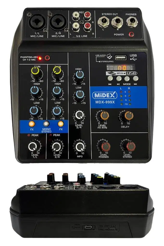 Midex MDX-999X Stüdyo Kayıt İçin Ses Kartlı +48V Phantomlu Kayıt Mikseri ( XLR Kablo + Rca Hediye) Midex MDX-999X Stüdyo Kayıt İçin Ses Kartlı +48V Phantomlu Kayıt Mikseri ( XLR Kablo + Rca Hediye)
