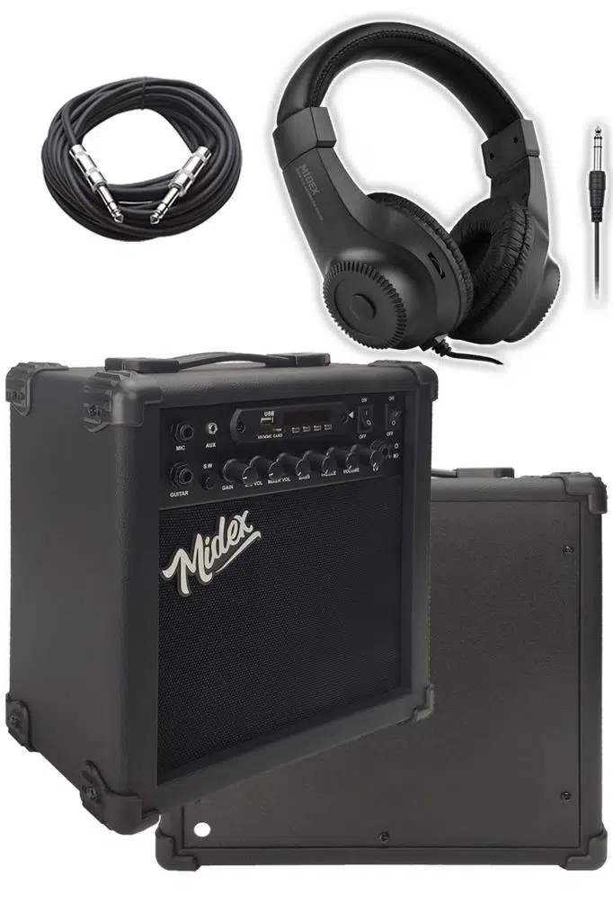 Midex MGA-25BK-HD ŞARJLI Elektro Gitar Amfisi 25 Watt USB Bluetooth Distortion Kulaklık ve Kablo Midex MGA-25BK-HD ŞARJLI Elektro Gitar Amfisi 25 Watt USB Bluetooth Distortion Kulaklık ve Kablo