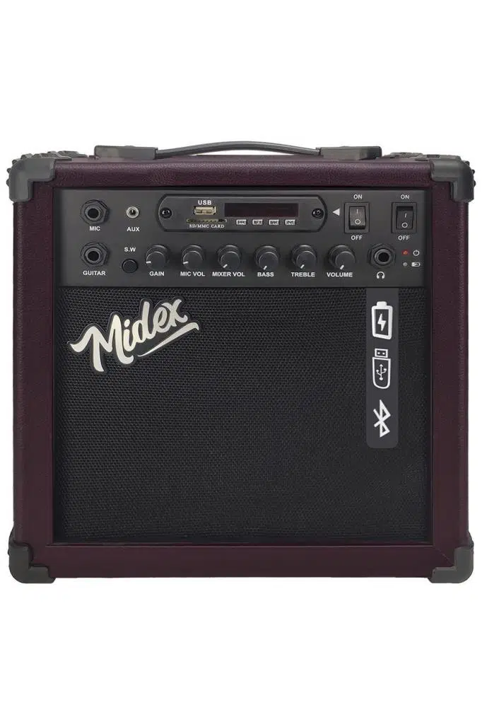 Midex MGA-25BN Elektro Gitar Amfisi 25 Watt USB Bluetooth Şarjlı 2 Girişli Midex MGA-25BN Elektro Gitar Amfisi 25 Watt USB Bluetooth Şarjlı 2 Girişli