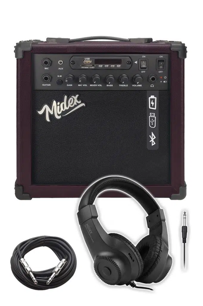 Midex MGA-25BN-HD Elektro Gitar Amfisi 25 Watt USB Bluetooth ve Şarjlı (Amfi Kulaklık ve Jack Kablo) Midex MGA-25BN-HD Elektro Gitar Amfisi 25 Watt USB Bluetooth ve Şarjlı (Amfi Kulaklık ve Jack Kablo)
