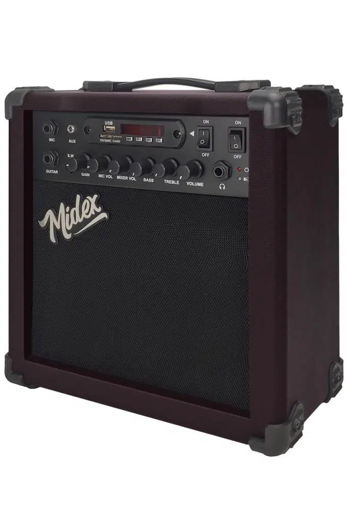 Midex MGA-25BN-HD Elektro Gitar Amfisi 25 Watt USB Bluetooth ve Şarjlı (Amfi Kulaklık ve Jack Kablo)