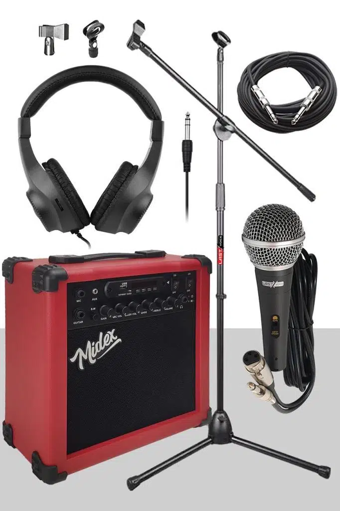 Midex MGA-25RD-PAK Elektro Gitar Amfisi 25 Watt USB Bluetooth ve Şarjlı (Amfi Mikrofon Stand Kulaklık Jack Kablo) Midex MGA-25RD-PAK Elektro Gitar Amfisi 25 Watt USB Bluetooth ve Şarjlı (Amfi Mikrofon Stand Kulaklık Jack Kablo)