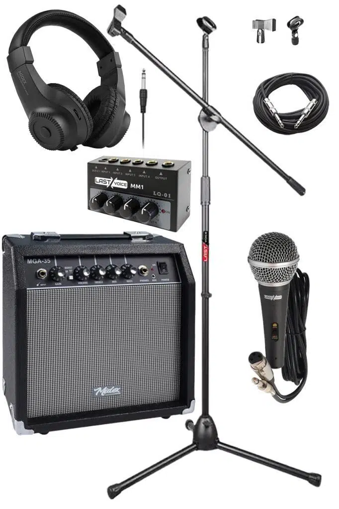 Midex MGA-35BK-FP Elektro Gitar Amfisi Seti 35 Watt Gain Özellikli (Mikser Amfi Mikrofon Stand Kulaklık Kablo)