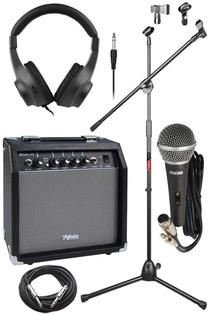 Midex MGA-35BK-PAK Elektro Gitar Amfisi Seti 35 Watt Gain Özellikli (Amfi Mikrofon Stand Kulaklık Jack Kablo)