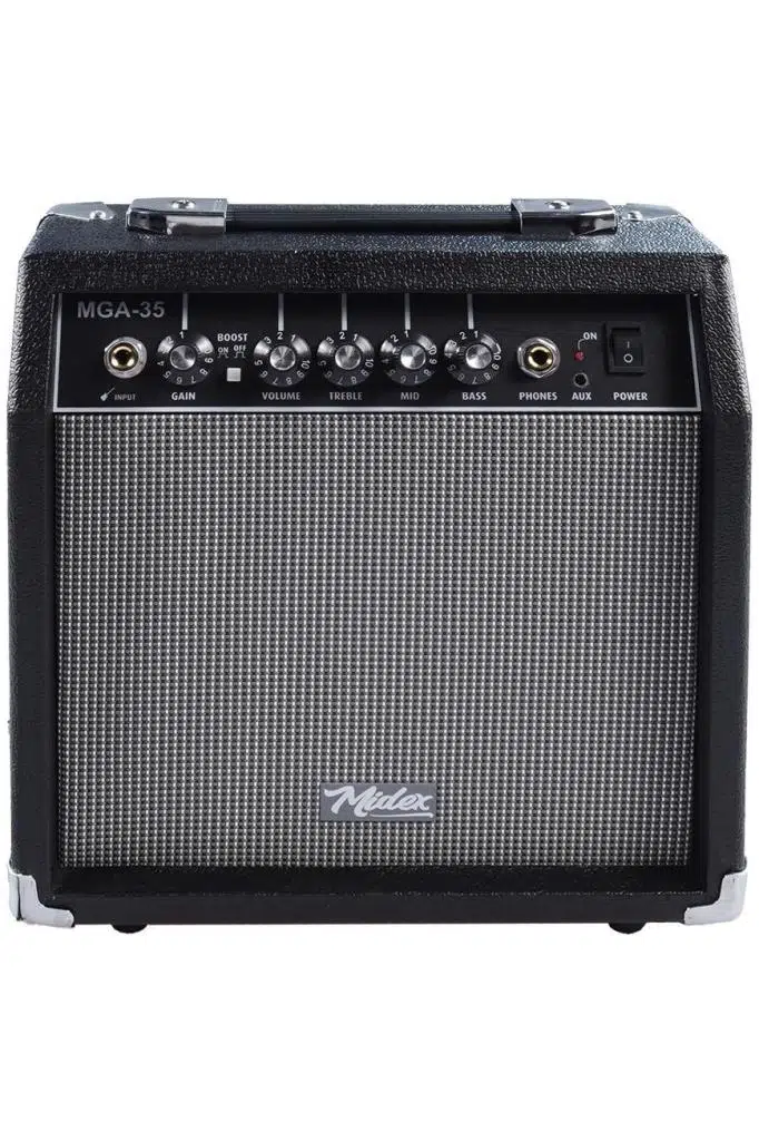 Midex MGA-35BK-PAK Elektro Gitar Amfisi Seti 35 Watt Gain Özellikli (Amfi Mikrofon Stand Kulaklık Jack Kablo)