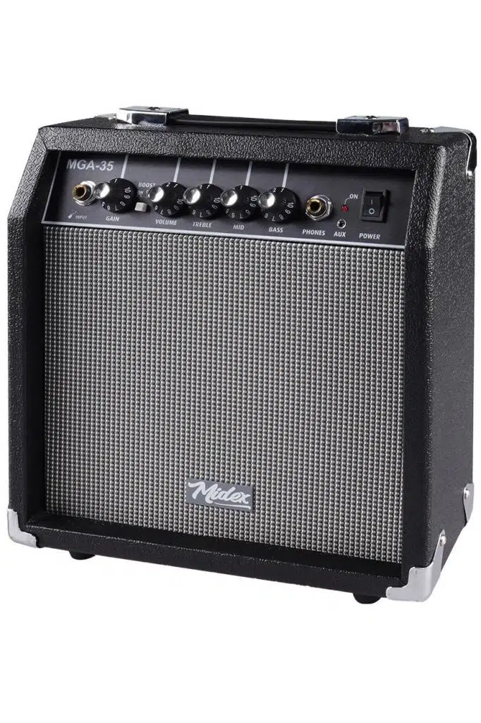 Midex MGA-35BK-PAK Elektro Gitar Amfisi Seti 35 Watt Gain Özellikli (Amfi Mikrofon Stand Kulaklık Jack Kablo)