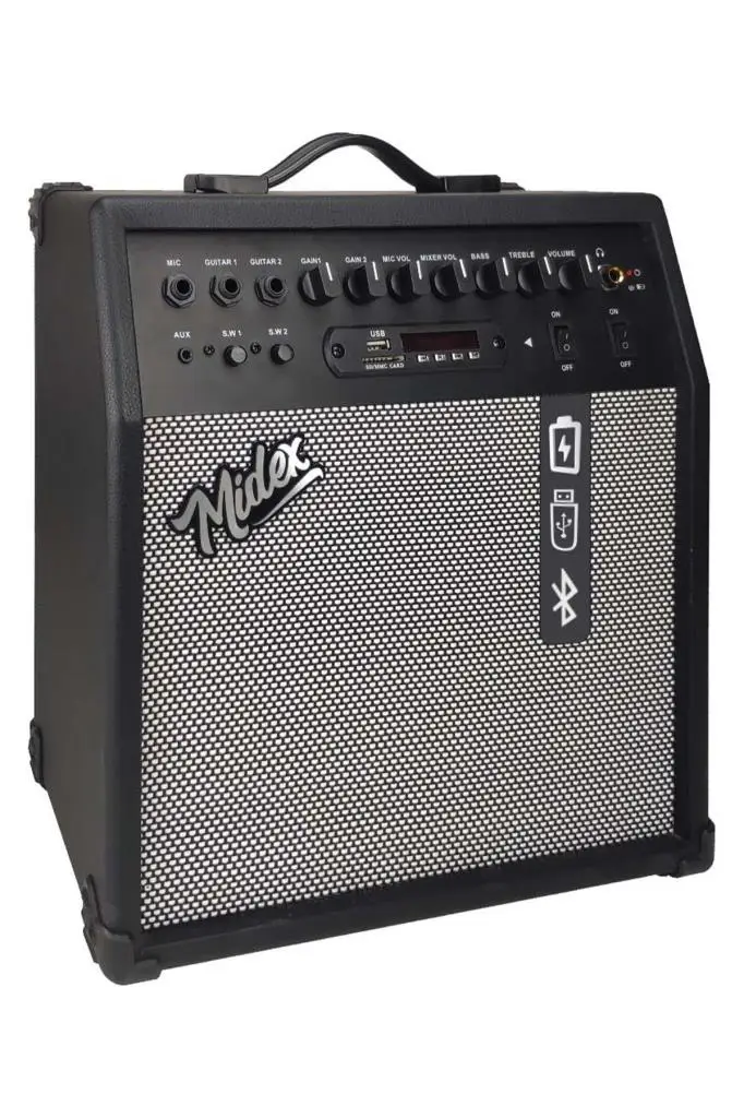 Midex MGA-50BK Elektro Gitar Amfisi 50 Watt USB Bluetooth Şarjlı 4 girişli