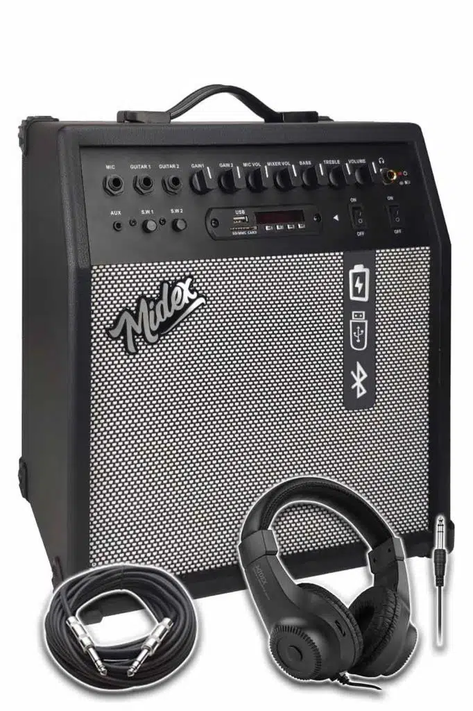 Midex MGA-50BK-HD Elektro Gitar Amfisi 50 Watt USB Bluetooth Şarjlı 4 girişli (Kulaklık ve Kablo Dahil)