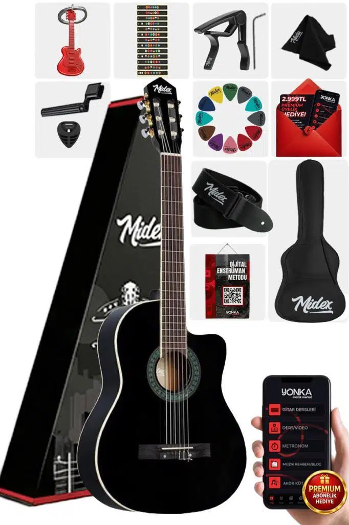 Midex MGX-100BK-BAG Üst Seviye Klasik Gitar 4/4 Sap Ayarlı Gül Klavye Midex MGX-100BK-BAG Üst Seviye Klasik Gitar 4/4 Sap Ayarlı Gül Klavye