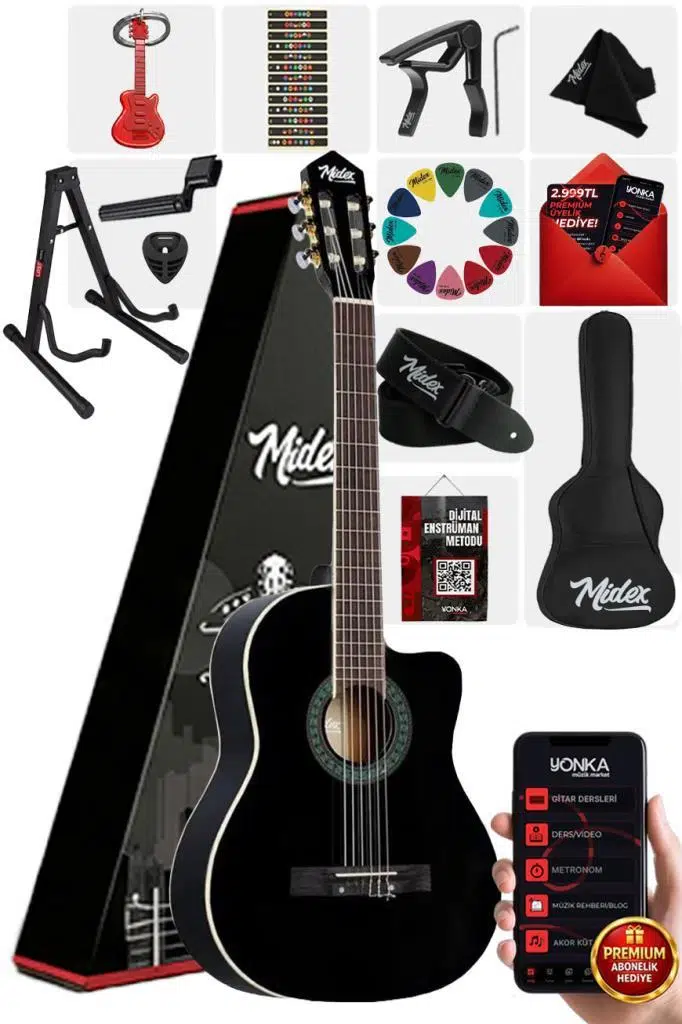 Midex MGX-100BK-ST Üst Seviye Klasik Gitar 4/4 Sap Ayarlı Gül Klavye Midex MGX-100BK-ST Üst Seviye Klasik Gitar 4/4 Sap Ayarlı Gül Klavye