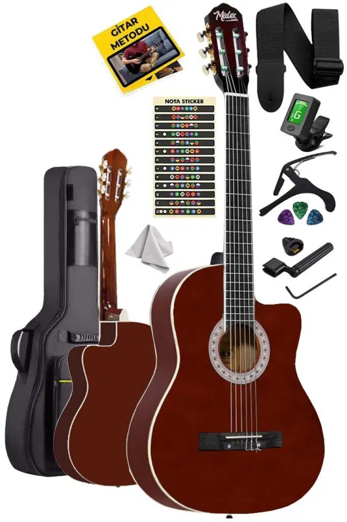 Midex MGX-100BRW-BAG Üst Seviye Klasik Gitar 4/4 Sap Ayarlı (Tuner Çanta Askı Capo Metod Pena) Midex MGX-100BRW-BAG Üst Seviye Klasik Gitar 4/4 Sap Ayarlı (Tuner Çanta Askı Capo Metod Pena)
