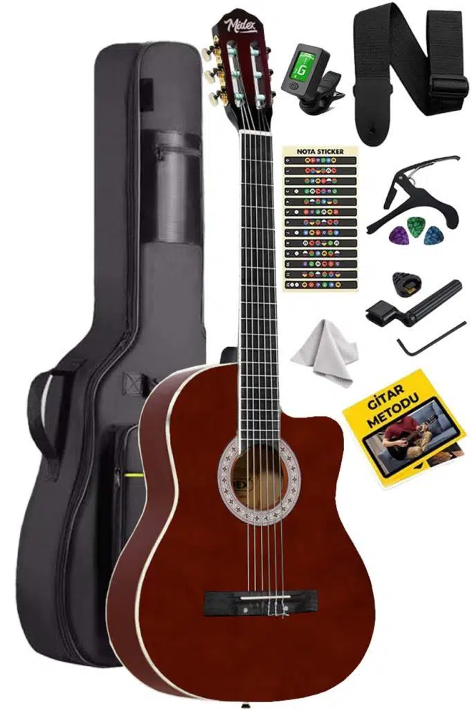 Midex MGX-100BRW-BAG Üst Seviye Klasik Gitar 4/4 Sap Ayarlı (Tuner Çanta Askı Capo Metod Pena) Midex MGX-100BRW-BAG Üst Seviye Klasik Gitar 4/4 Sap Ayarlı (Tuner Çanta Askı Capo Metod Pena)