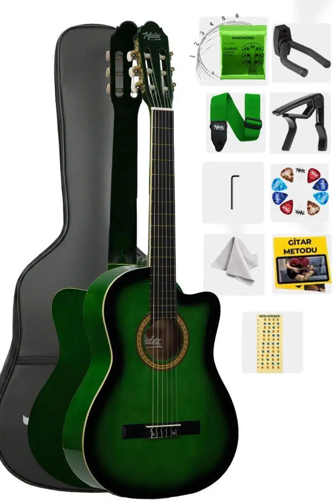 Midex MGX-100GR Üst Seviye Klasik Gitar 4/4 Sap Ayarlı (Çanta Askı Capo Metod Pena) Midex MGX-100GR Üst Seviye Klasik Gitar 4/4 Sap Ayarlı (Çanta Askı Capo Metod Pena)