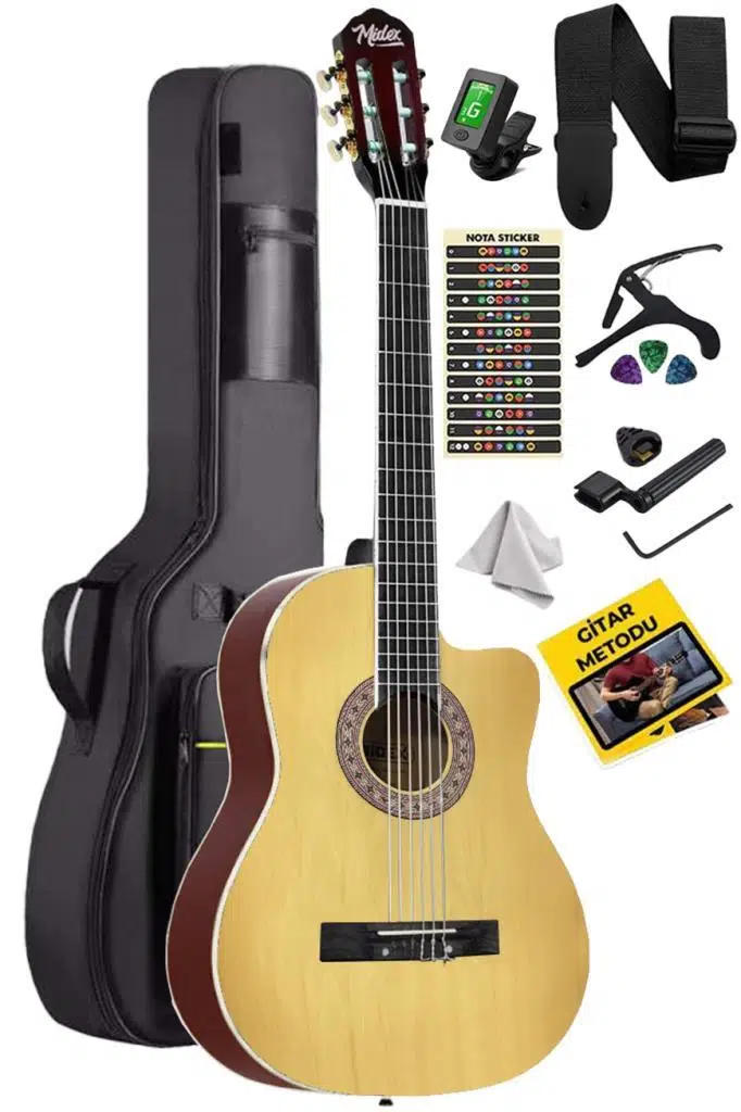 Midex MGX-100NT-BAG Üst Seviye Klasik Gitar 4/4 Sap Ayarlı (Tuner Çanta Askı Capo Metod Pena) Midex MGX-100NT-BAG Üst Seviye Klasik Gitar 4/4 Sap Ayarlı (Tuner Çanta Askı Capo Metod Pena)