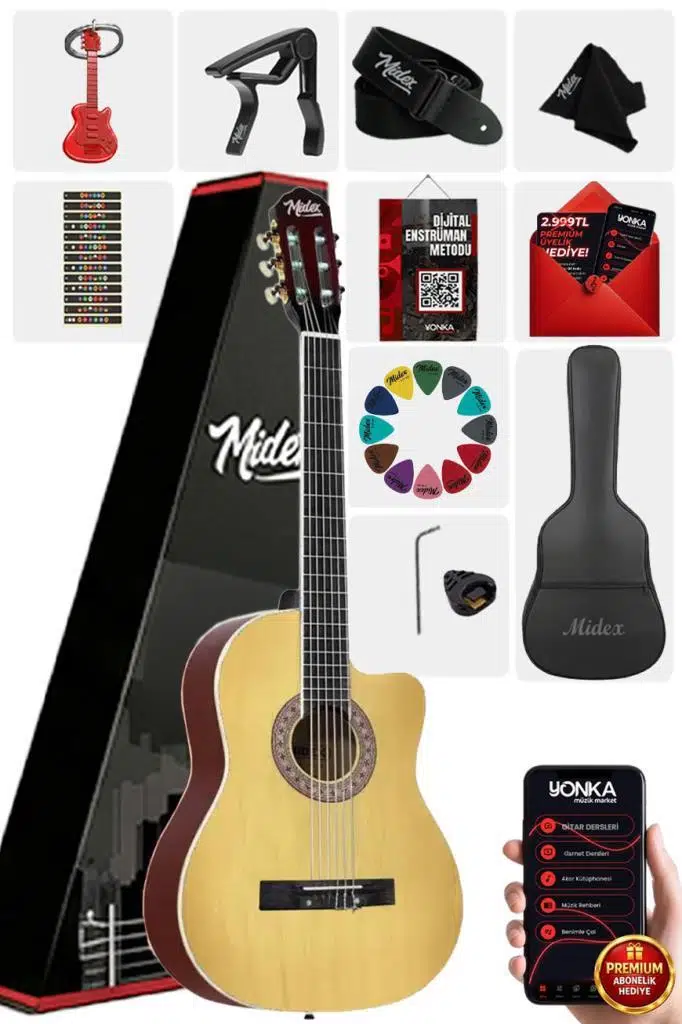Midex MGX-100NT-BAG Üst Seviye Klasik Gitar 4/4 Sap Ayarlı (Tuner Çanta Askı Capo Metod Pena) Midex MGX-100NT-BAG Üst Seviye Klasik Gitar 4/4 Sap Ayarlı (Tuner Çanta Askı Capo Metod Pena)