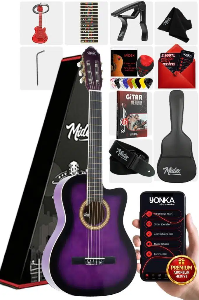 Midex MGX-100PRP Üst Seviye Klasik Gitar 4/4 Sap Ayarlı (Çanta Askı Capo Metod Pena)