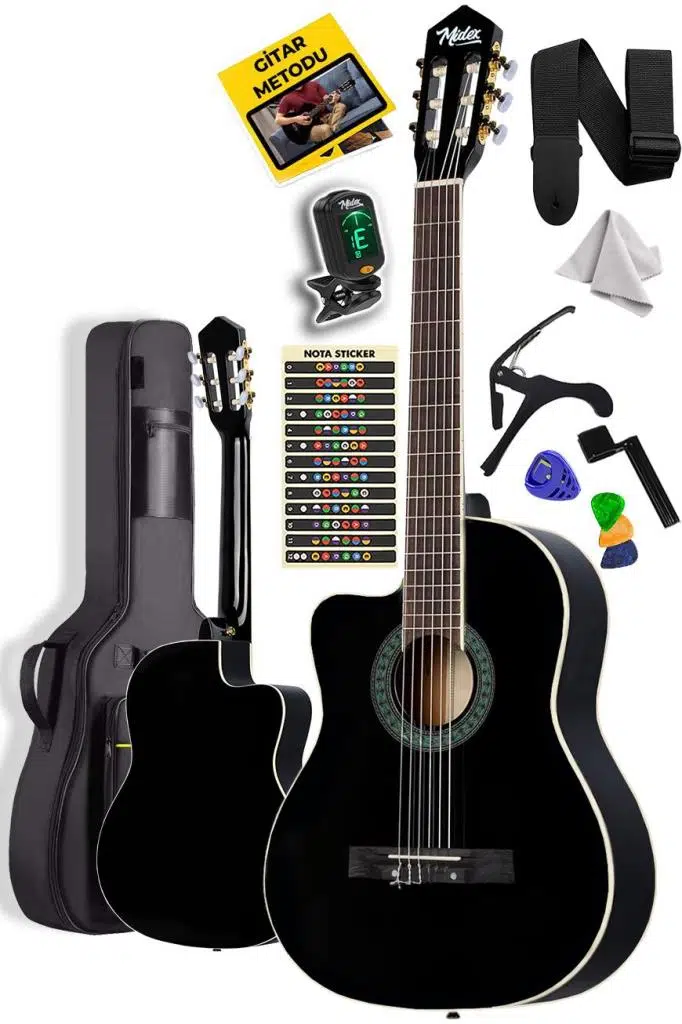 Midex MGX-101BK Üst Kalite SOLAK Klasik Gitar Siyah Sap Ayarlı Gül Klavye 4/4 Yetişkin Midex MGX-101BK Üst Kalite SOLAK Klasik Gitar Siyah Sap Ayarlı Gül Klavye 4/4 Yetişkin