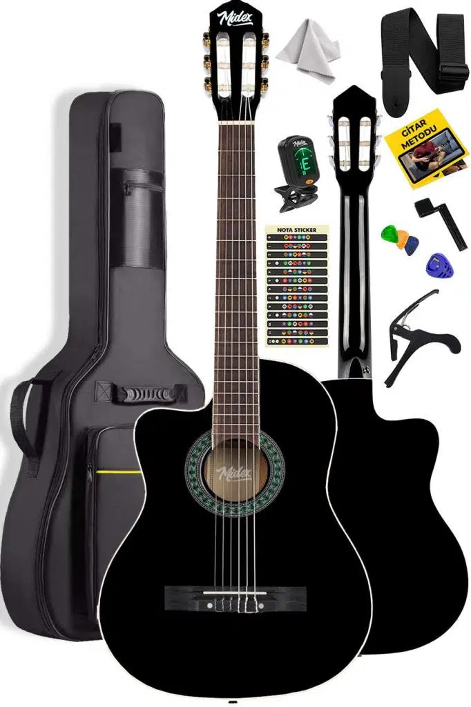 Midex MGX-101BK Üst Kalite SOLAK Klasik Gitar Siyah Sap Ayarlı Gül Klavye 4/4 Yetişkin Midex MGX-101BK Üst Kalite SOLAK Klasik Gitar Siyah Sap Ayarlı Gül Klavye 4/4 Yetişkin