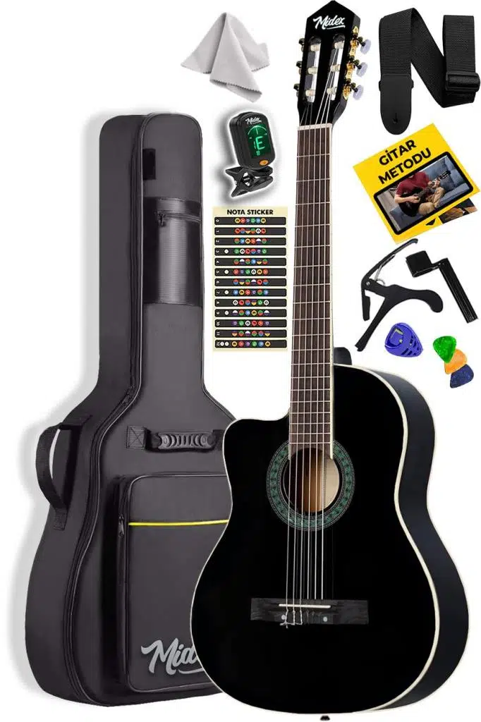 Midex MGX-101BK Üst Kalite SOLAK Klasik Gitar Siyah Sap Ayarlı Gül Klavye 4/4 Yetişkin Midex MGX-101BK Üst Kalite SOLAK Klasik Gitar Siyah Sap Ayarlı Gül Klavye 4/4 Yetişkin
