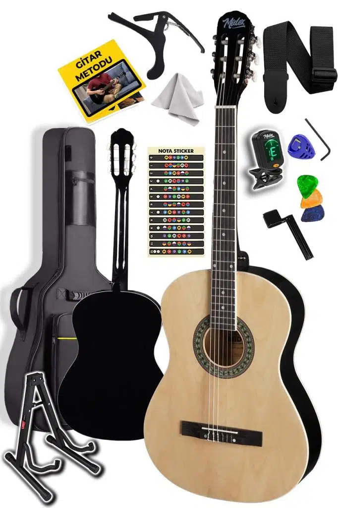 Midex MGX-150-ST Üst Kalite Klasik Gitar Sap Ayarlı Doğal Ahşap Gül Klavye 4/4 Yetişkin (Çanta Stand Tuner Capo Askı Metod Pena)