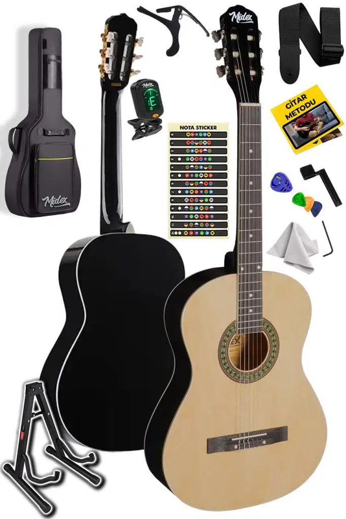 Midex MGX-150-ST Üst Kalite Klasik Gitar Sap Ayarlı Doğal Ahşap Gül Klavye 4/4 Yetişkin (Çanta Stand Tuner Capo Askı Metod Pena) Midex MGX-150-ST Üst Kalite Klasik Gitar Sap Ayarlı Doğal Ahşap Gül Klavye 4/4 Yetişkin (Çanta Stand Tuner Capo Askı Metod Pena)