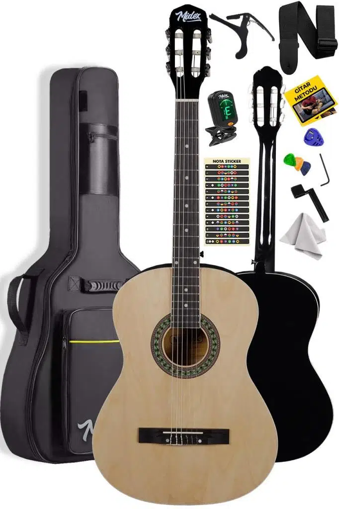 Midex MGX-150 Üst Kalite Klasik Gitar Sap Ayarlı Doğal Ahşap Gül Klavye 4/4 Yetişkin