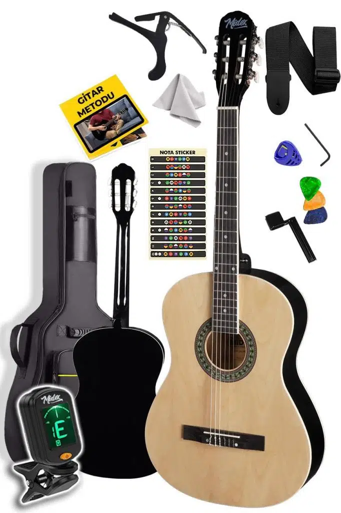 Midex MGX-150 Üst Kalite Klasik Gitar Sap Ayarlı Doğal Ahşap Gül Klavye 4/4 Yetişkin