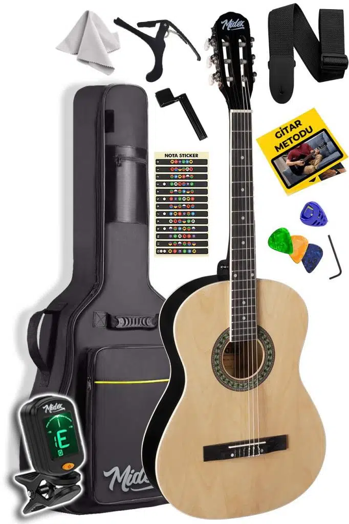 Midex MGX-151 Üst Kalite SOLAK Klasik Gitar Sap Ayarlı Doğal Ahşap Gül Klavye 4/4 Yetişkin