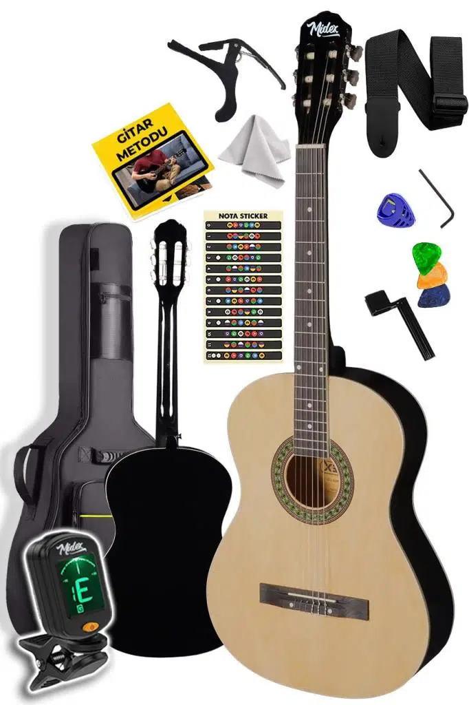 Midex MGX-151 Üst Kalite SOLAK Klasik Gitar Sap Ayarlı Doğal Ahşap Gül Klavye 4/4 Yetişkin