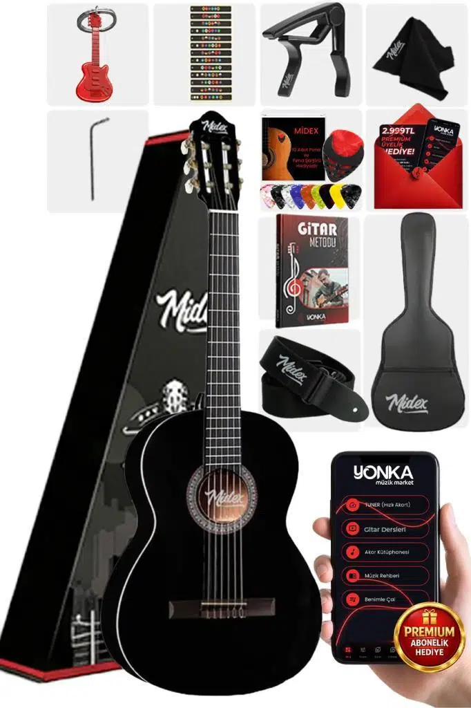 Midex MGX-200BK Kaliteli Klasik Gitar 4/4 Yetişkin Boy Full Set