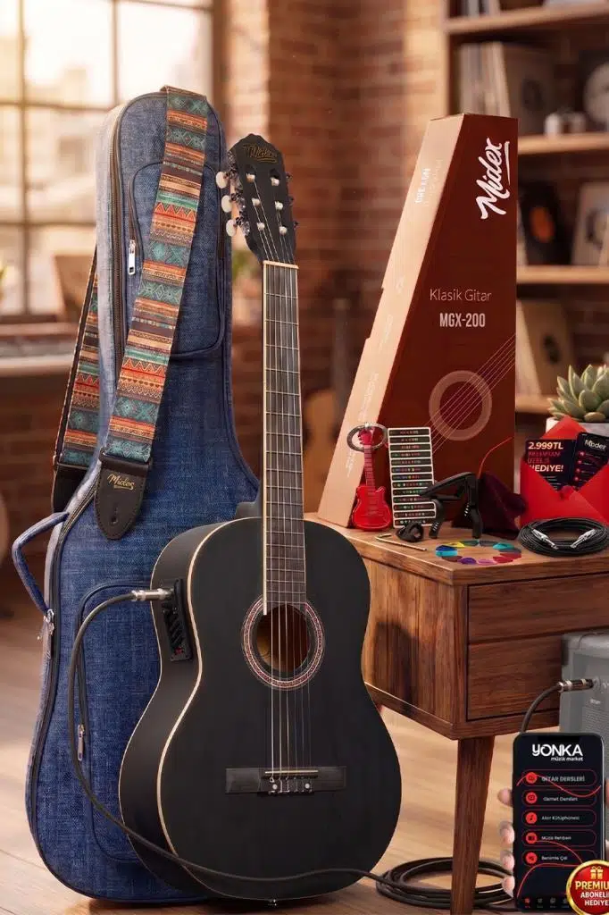 Midex MGX-200MBK-EQ Ekolayzerli Profesyonel Elektro Klasik Gitar Seti Mat Siyah 4/4 Üst Segment Midex MGX-200MBK-EQ Ekolayzerli Profesyonel Elektro Klasik Gitar Seti Mat Siyah 4/4 Üst Segment
