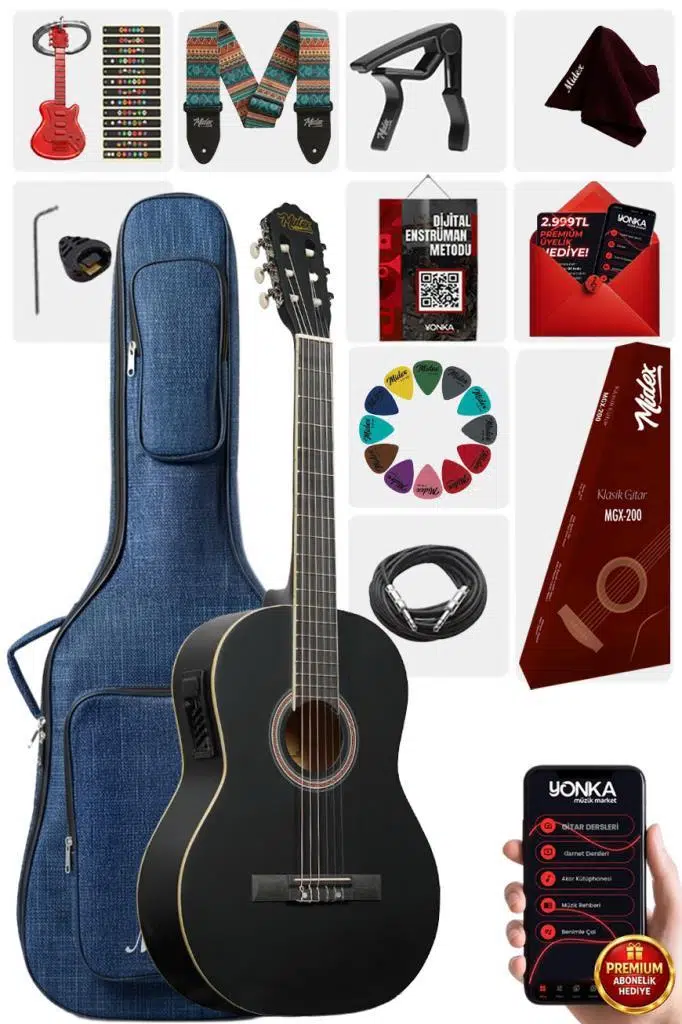 Midex MGX-200MBK-EQ Ekolayzerli Profesyonel Elektro Klasik Gitar Seti Mat Siyah 4/4 Üst Segment Midex MGX-200MBK-EQ Ekolayzerli Profesyonel Elektro Klasik Gitar Seti Mat Siyah 4/4 Üst Segment