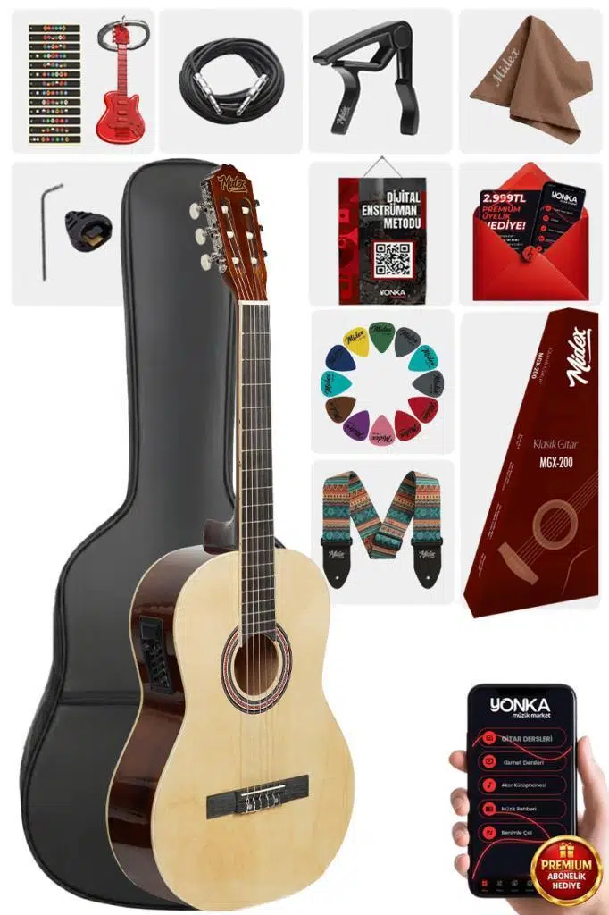 Midex MGX-200NT-EQ Ekolayzerli Profesyonel Elektro Klasik Gitar Seti Natural 4/4 Üst Segment Midex MGX-200NT-EQ Ekolayzerli Profesyonel Elektro Klasik Gitar Seti Natural 4/4 Üst Segment