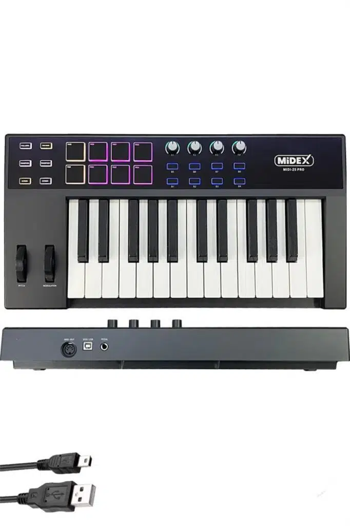 Midex Midi-25 PRO Midi Klavye 25 Tuşlu Midi Keyboard 8 Pad Midex Midi-25 PRO Midi Klavye 25 Tuşlu Midi Keyboard 8 Pad