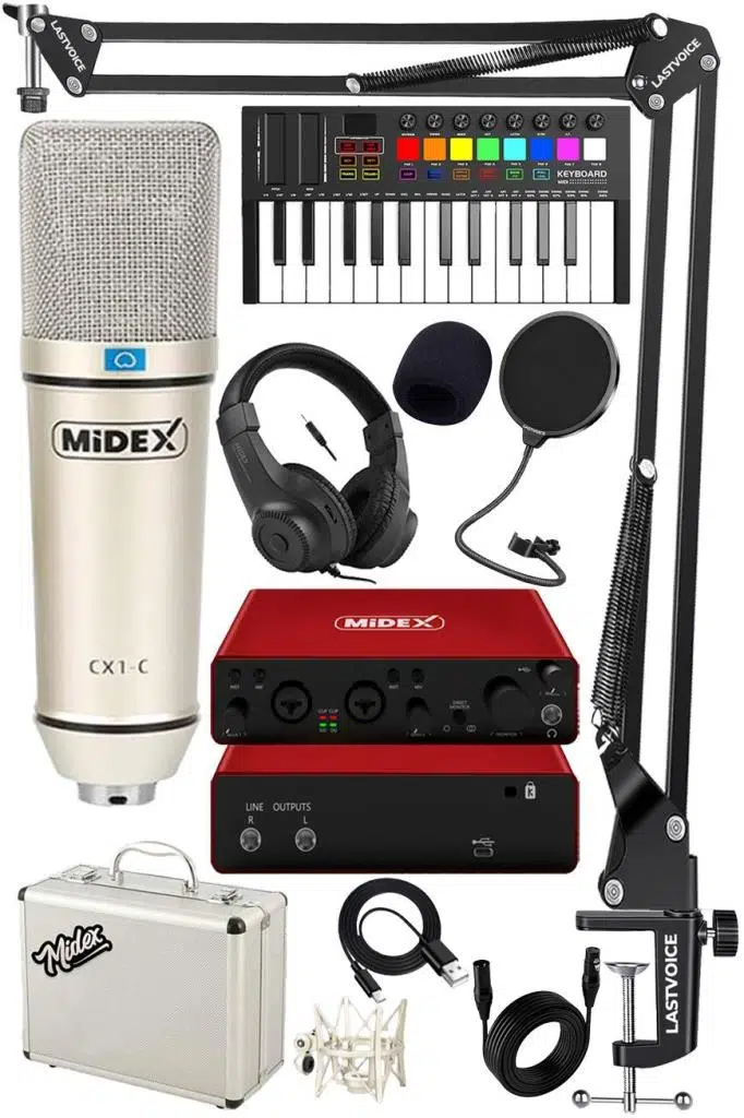 Midex Midi Paket-3 Stüdyo Ekipmanları Seti Ses Kartı Midi Klavye Mikrofon Kulaklık Midex Midi Paket-3 Stüdyo Ekipmanları Seti Ses Kartı Midi Klavye Mikrofon Kulaklık