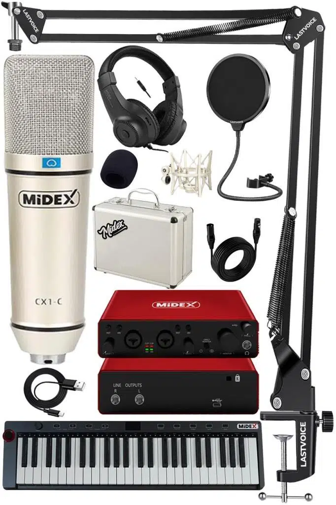 Midex Midi Paket-4 Stüdyo Ekipmanları Seti Ses Kartı Midi Klavye Mikrofon Kulaklık Midex Midi Paket-4 Stüdyo Ekipmanları Seti Ses Kartı Midi Klavye Mikrofon Kulaklık