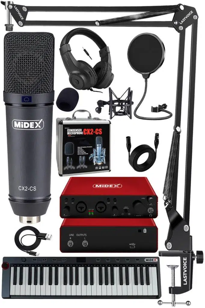 Midex Midi Paket-5 Stüdyo Ekipmanları Seti Ses Kartı Midi Klavye Mikrofon Kulaklık Midex Midi Paket-5 Stüdyo Ekipmanları Seti Ses Kartı Midi Klavye Mikrofon Kulaklık