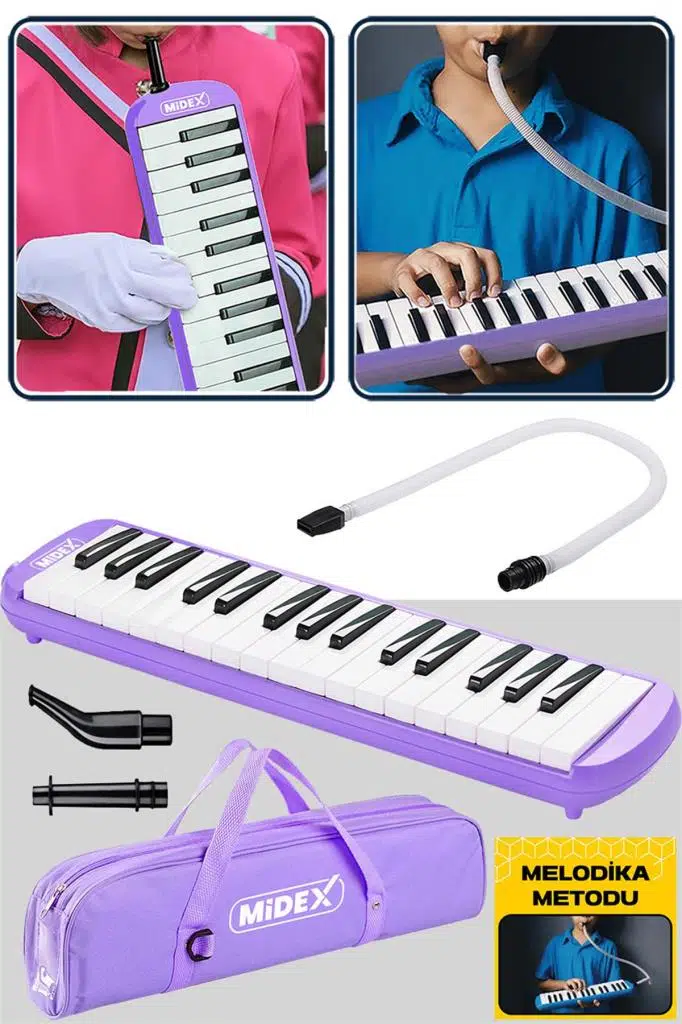 Midex ML-32PU Mor Melodika Seti 32 Tuşlu METOD HEDİYE (Tuşlarda Nota Yazmaktadır)
