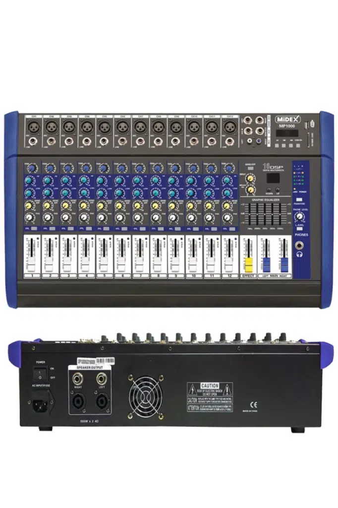 Midex MP-1000 Power Mikser Amfi 2x500W 12 Kanal Dsp Efekt EQ Usb