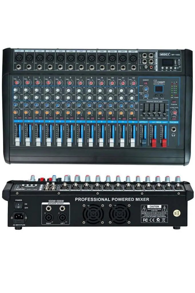 Midex MP-1000 Power Mikser Amfi 2x500W 12 Kanal Dsp Efekt EQ Usb