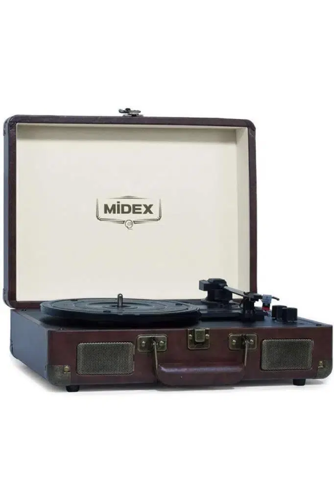 Midex Mtx-101CR Nostaljik Retro Pikap Plak Çalar (Şarjlı Bluetooth Aux Hoparlörlü 3 Devir) İğne Dahil Midex Mtx-101CR Nostaljik Retro Pikap Plak Çalar (Şarjlı Bluetooth Aux Hoparlörlü 3 Devir) İğne Dahil