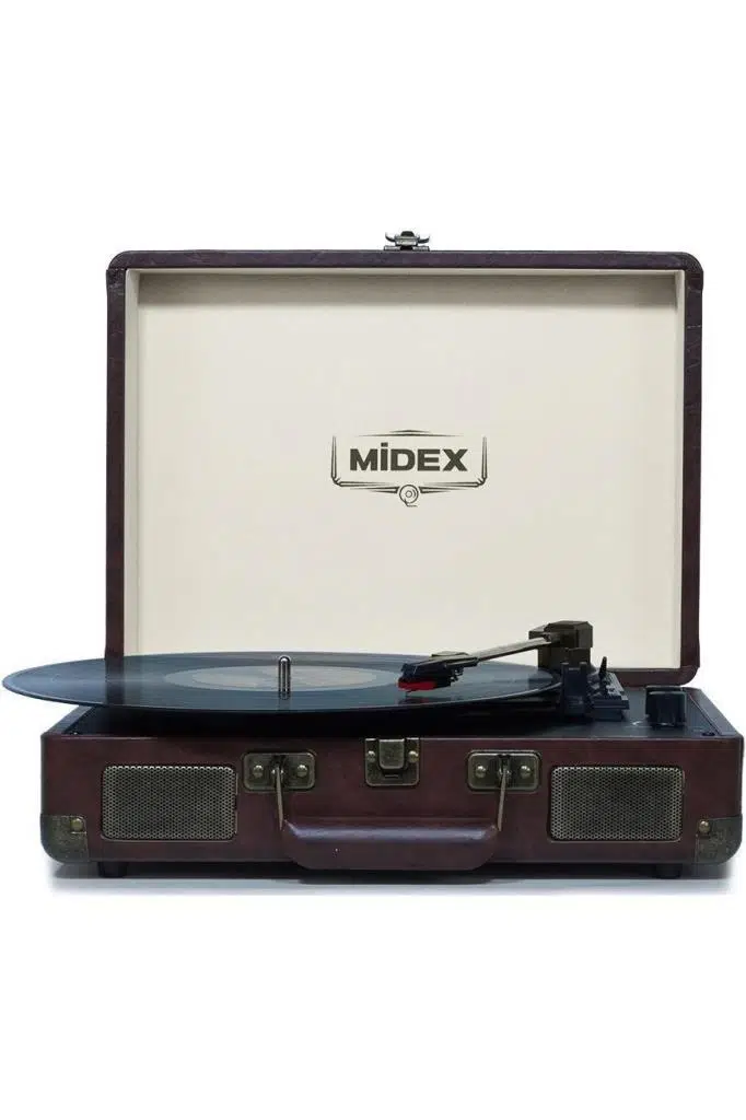 Midex Mtx-101CR Nostaljik Retro Pikap Plak Çalar (Şarjlı Bluetooth Aux Hoparlörlü 3 Devir) İğne Dahil