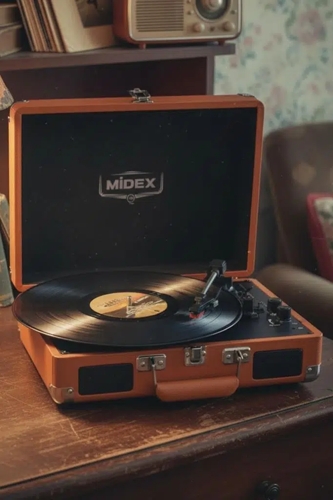 Midex Mtx-101OR Nostaljik Retro Pikap Plak Çalar (Şarjlı Bluetooth Aux Hoparlörlü 3 Devir) İğne Dahil Midex Mtx-101OR Nostaljik Retro Pikap Plak Çalar (Şarjlı Bluetooth Aux Hoparlörlü 3 Devir) İğne Dahil