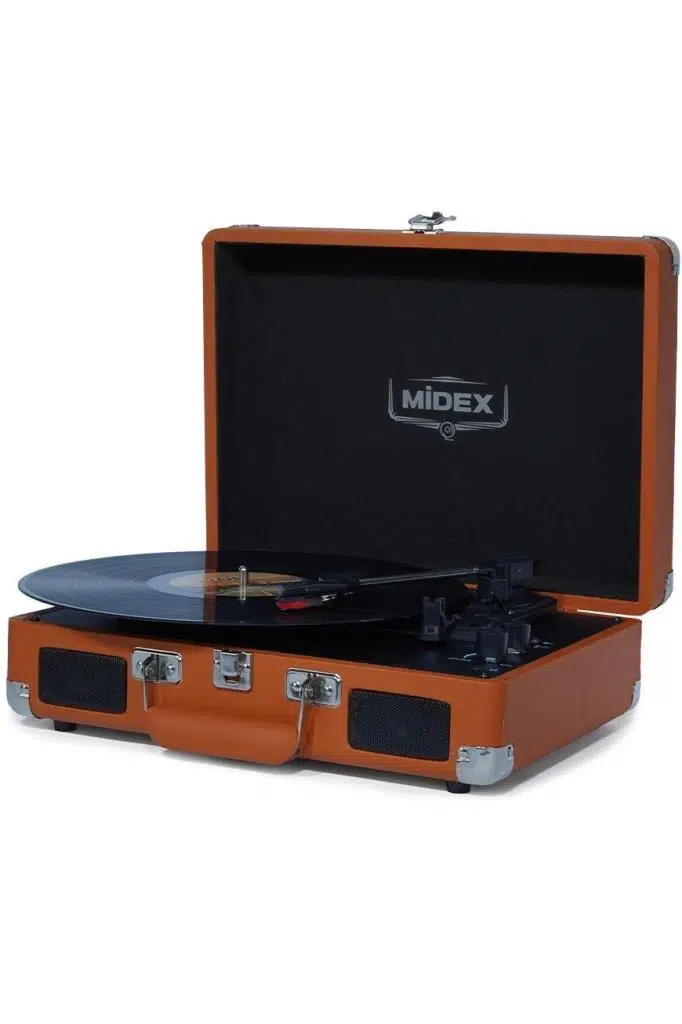 Midex Mtx-101OR Nostaljik Retro Pikap Plak Çalar (Şarjlı Bluetooth Aux Hoparlörlü 3 Devir) İğne Dahil Midex Mtx-101OR Nostaljik Retro Pikap Plak Çalar (Şarjlı Bluetooth Aux Hoparlörlü 3 Devir) İğne Dahil