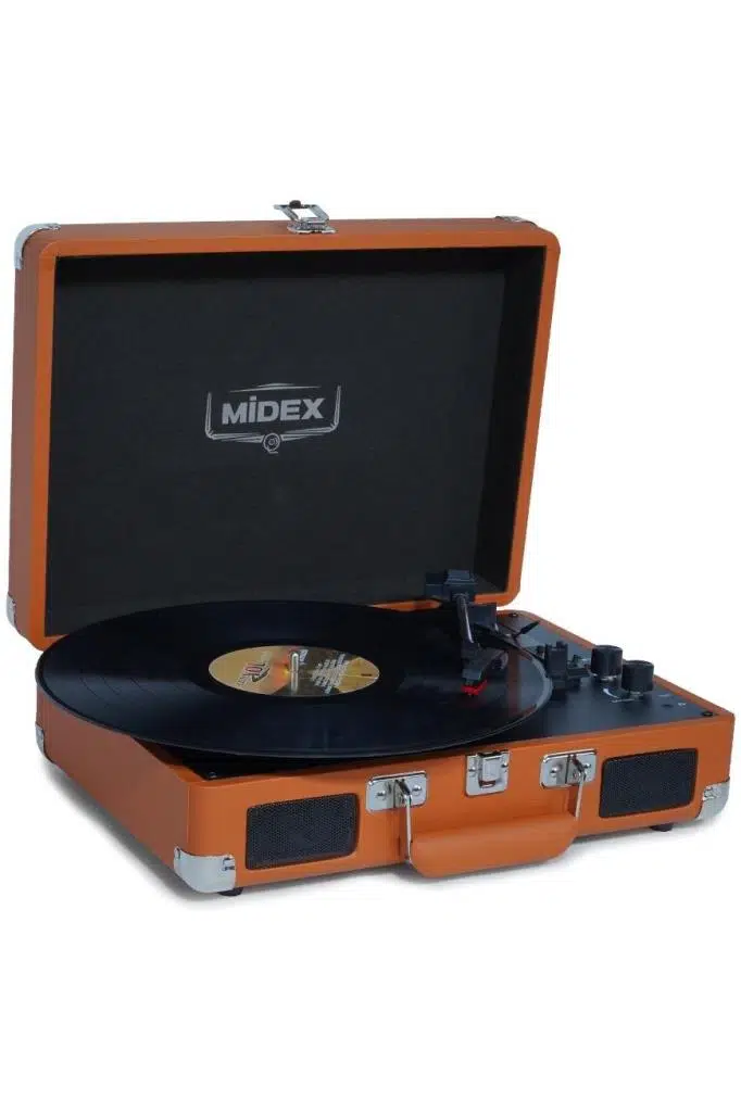 Midex Mtx-101OR Nostaljik Retro Pikap Plak Çalar (Şarjlı Bluetooth Aux Hoparlörlü 3 Devir) İğne Dahil Midex Mtx-101OR Nostaljik Retro Pikap Plak Çalar (Şarjlı Bluetooth Aux Hoparlörlü 3 Devir) İğne Dahil