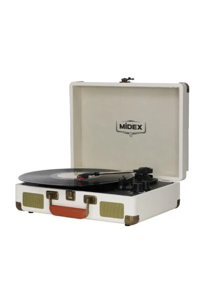 Midex Mtx-101WH Nostaljik Retro Pikap Plak Çalar (Şarjlı Bluetooth Aux Hoparlörlü 3 Devir) İğne Dahil Midex Mtx-101WH Nostaljik Retro Pikap Plak Çalar (Şarjlı Bluetooth Aux Hoparlörlü 3 Devir) İğne Dahil