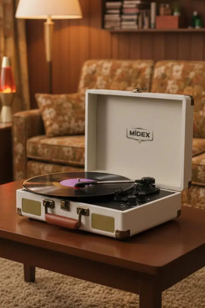 Midex Mtx-101WH Nostaljik Retro Pikap Plak Çalar (Şarjlı Bluetooth Aux Hoparlörlü 3 Devir) İğne Dahil Midex Mtx-101WH Nostaljik Retro Pikap Plak Çalar (Şarjlı Bluetooth Aux Hoparlörlü 3 Devir) İğne Dahil