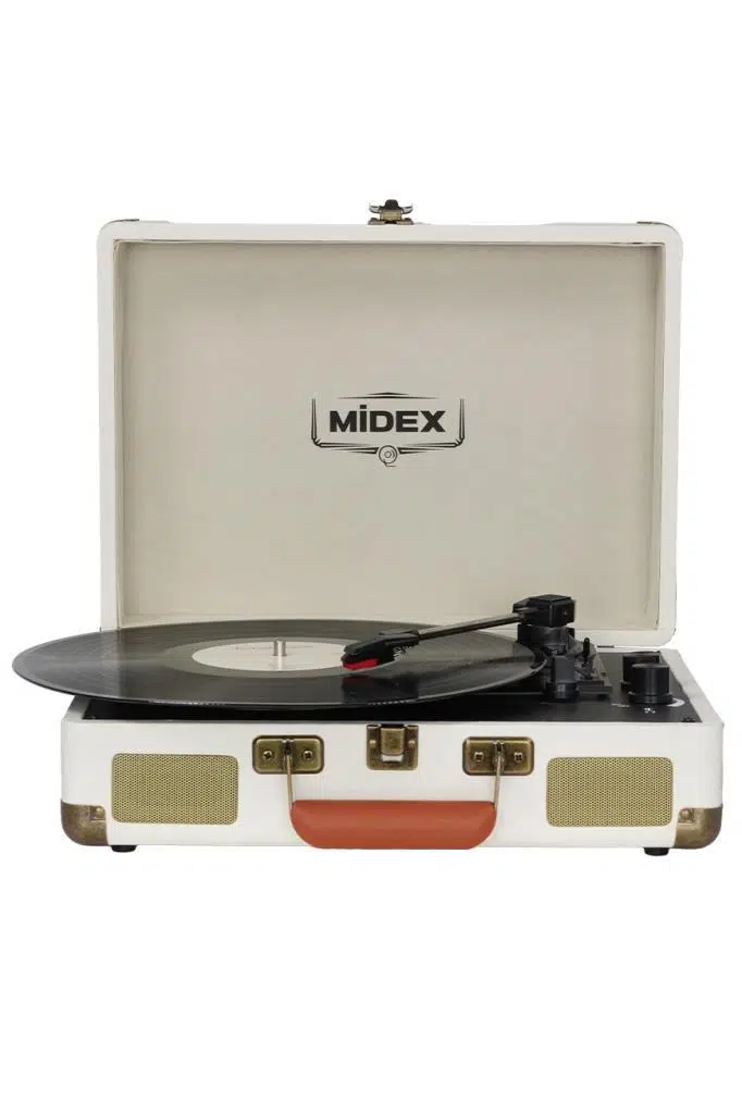Midex Mtx-101WH Nostaljik Retro Pikap Plak Çalar (Şarjlı Bluetooth Aux Hoparlörlü 3 Devir) İğne Dahil Midex Mtx-101WH Nostaljik Retro Pikap Plak Çalar (Şarjlı Bluetooth Aux Hoparlörlü 3 Devir) İğne Dahil